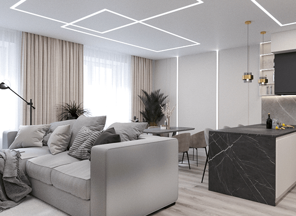 Натяжні стелі світлові лінії фото