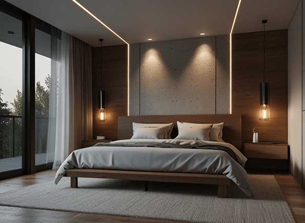 Світлові лінії на стелі у спальні